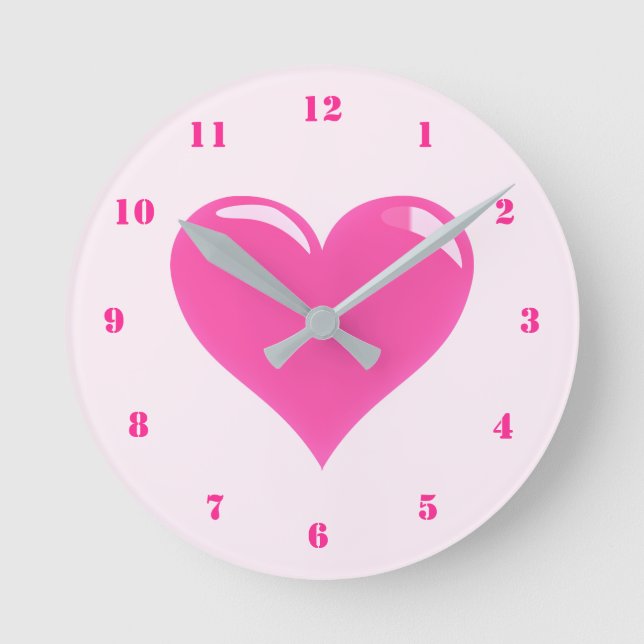 Pink Heart Clock Rund Klocka (Framsida)