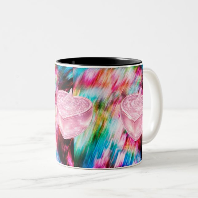 Pink Heart Crystal Abstract Art Mug Två-Tonad Mugg (Framsida höger)