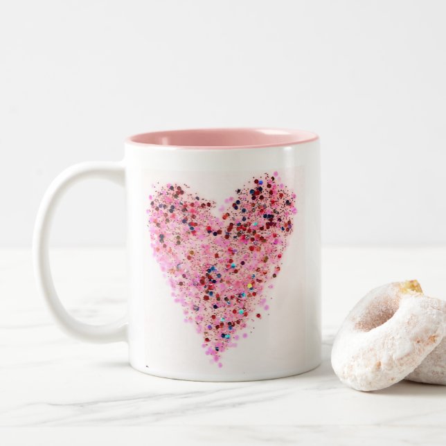 Pink Heart Glitter Mug Två-Tonad Mugg (Med munk)