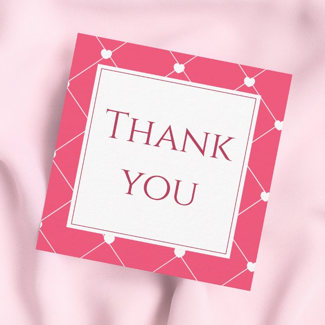Pink Heart Grid Business Thank You Insert Card Fyrkantigt Visitkort (Skapare uppladdad)