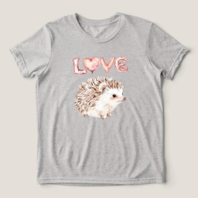 Pink Heart Love Balloons Cute Hedgehog T Shirt (Design Framsida)