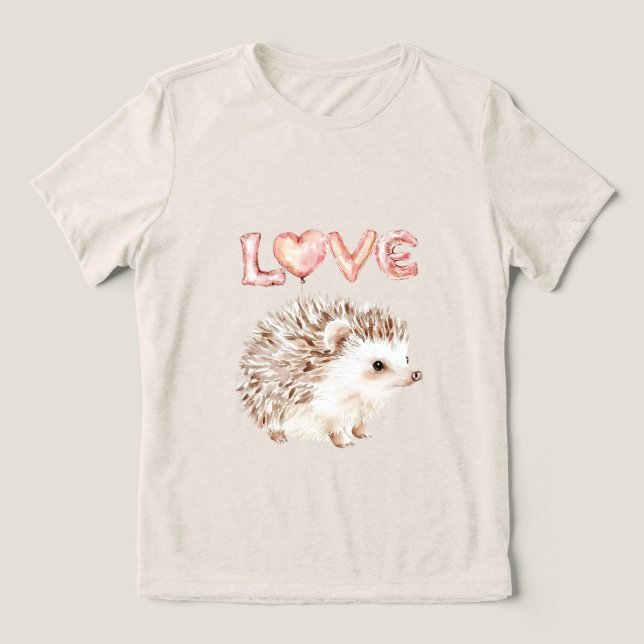 Pink Heart Love Balloons Cute Hedgehog T Shirt (Design Framsida)