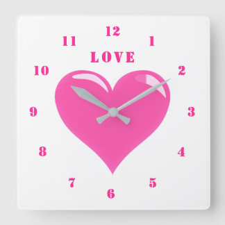 Pink Heart Love Clock Fyrkantig Klocka
