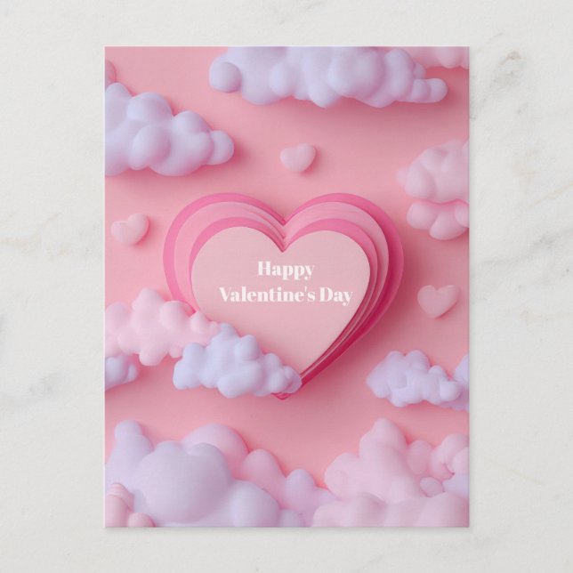 Pink Heart Papercut Valentine`s Day Card  Vykort (Framsida)