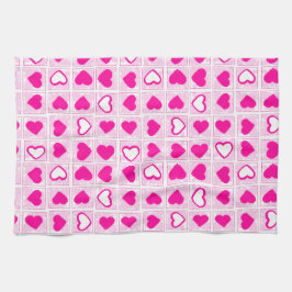 Pink Heart Pastel Fun Squares Kökshandduk