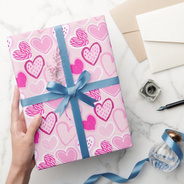 Pink Heart Pattern Cute Romantic  Presentpapper (Gifting)