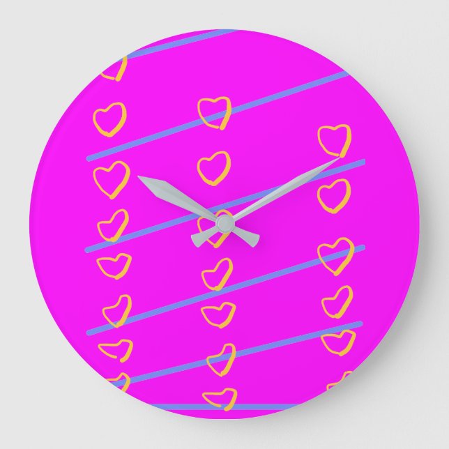 Pink Heart Scroll Stor Klocka (Framsida)