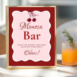 Pink Heart Valentine Bachelorette Mimosa Bar  Sign Poster