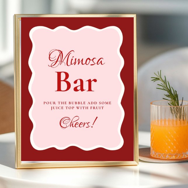 Pink Heart Valentine Bachelorette Mimosa Bar  Sign Poster (Skapare uppladdad)