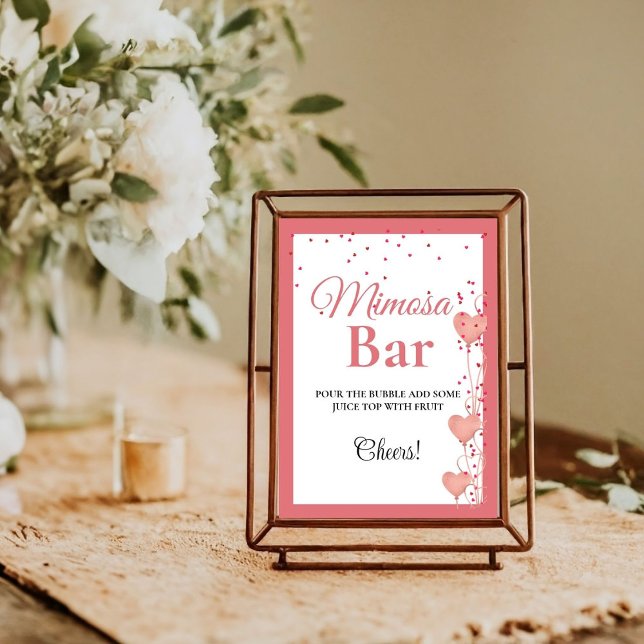 Pink Heart Valentine Bachelorette Mimosa Bar  Sign Poster (Skapare uppladdad)