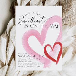 Pink Heart Valentine Little Sweetheart Baby Shower Inbjudningar