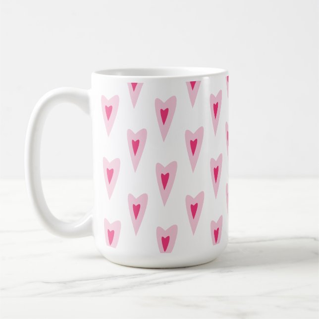 Pink Heart Valentines Water Bottle Kaffemugg (Vänster)