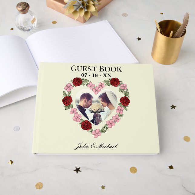 Pink Heart Wedding Guest Book on cream background Gästböcker (Framsida Öppen)