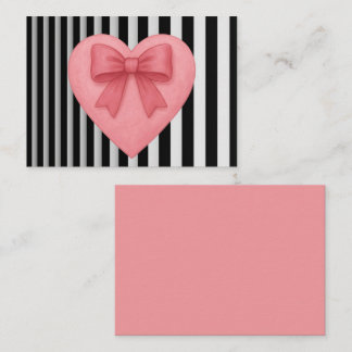 Pink heart with bow black&white striped background anteckningskort