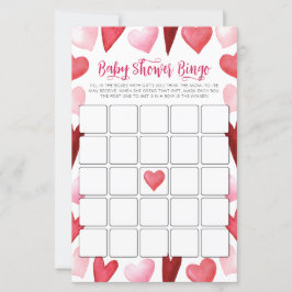 Pink Hearts Baby Shower Bingo Game Card