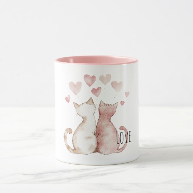 Pink Hearts Cat Love Mugg (Center)