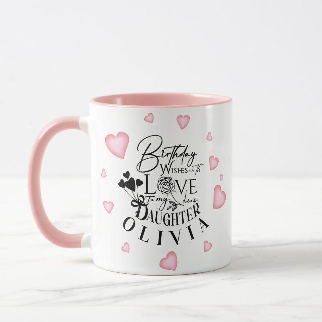 Pink Hearts Daughter Birthday Text Design Mugg (Vänster)
