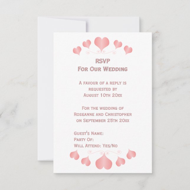 Pink Hearts Design Wedding OSA Kort (Framsida)