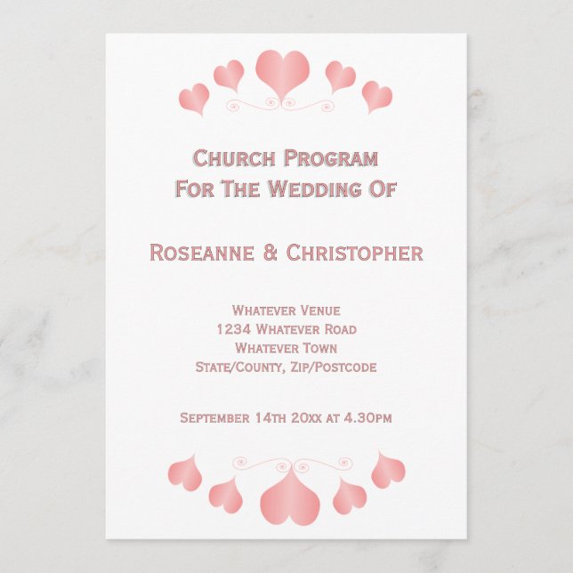 Pink Hearts Design Wedding Program (Framsida)