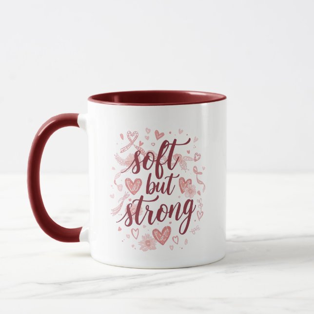 Pink Hearts Empowering "Soft But Strong" Graphic Mugg (Vänster)