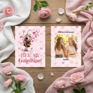Pink Hearts Galentine's Day Best Friend Card Julkort