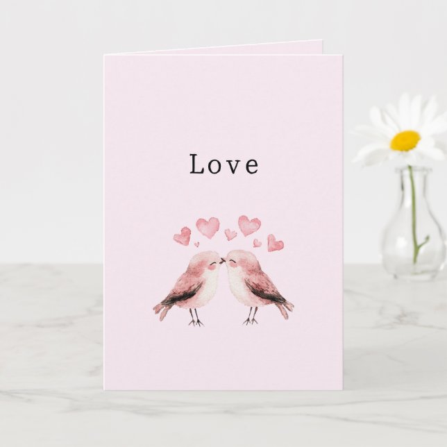 Pink Hearts Love Birds Valentine's Day Wedding Kort (Liten växt)