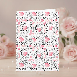 Pink Hearts Love Script Pattern Happy Valentine's Helgkort