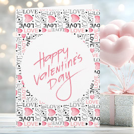 Pink Hearts Love Typography Happy Valentine's Day Kort