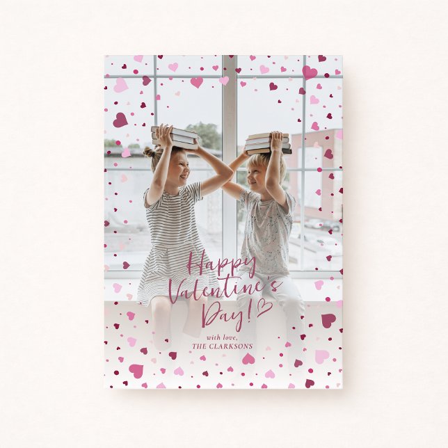 Pink Hearts Overlay Valentine’s Day Photo Card Inbjudningar (Skapare uppladdad)