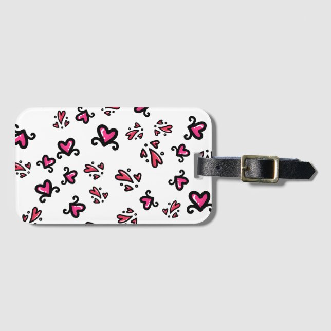 Pink Hearts Pattern – Cute Doodle Design Bagagebricka (Framsida horisontal)
