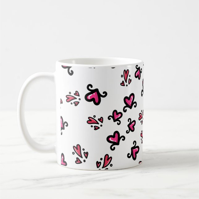 Pink Hearts Pattern – Cute Doodle Design Kaffemugg (Vänster)