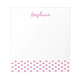Pink Hearts Pattern on White Girly Name Anteckningsblock