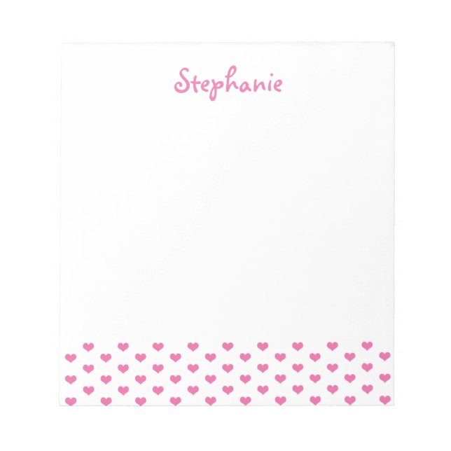 Pink Hearts Pattern on White Girly Name Anteckningsblock (Framsida)