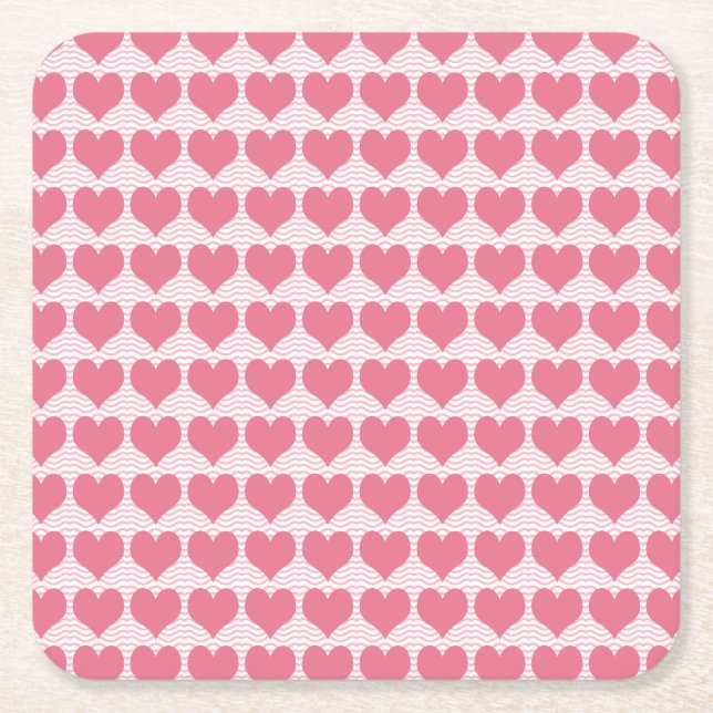 Pink Hearts Seamless Pattern Underlägg Papper Kvadrat (Framsidan)