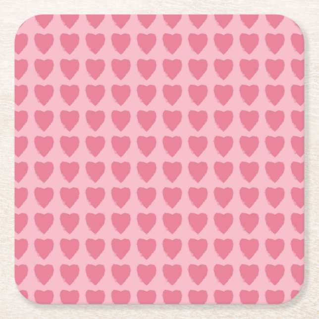 Pink Hearts Seamless Pattern Underlägg Papper Kvadrat (Framsidan)