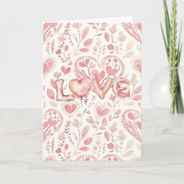 Pink Hearts Valentine's Day Love   Kort (Framsida)