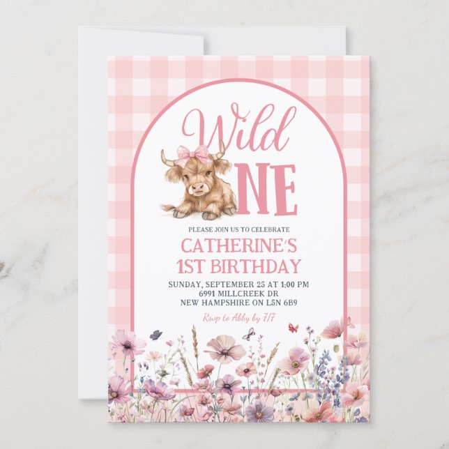 Pink Heifer Bull First Birthday Invitation Inbjudningar (Framsida)