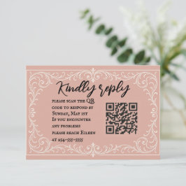 Pink Heirloom QR Code Wedding RSVP Card OSA Kort