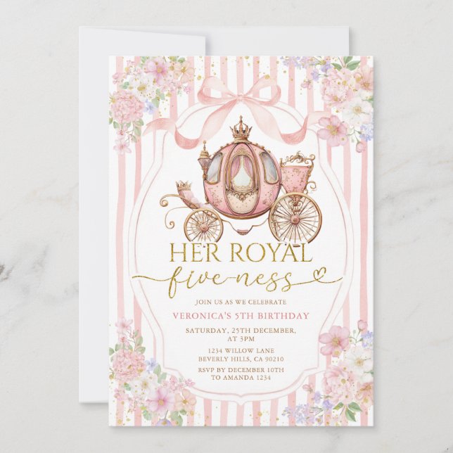 Pink Her Royal five-ness birthday Bow Coquette Inbjudningar (Framsida)