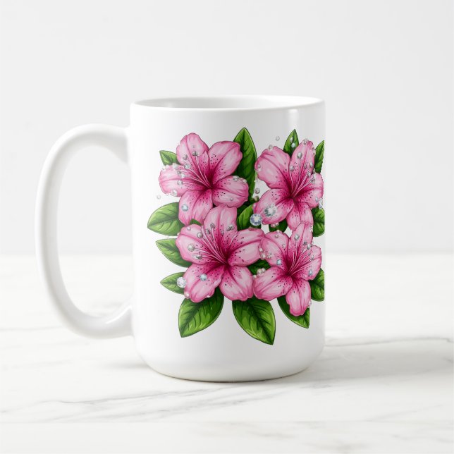 Pink Hibiscus Bouquet With Green Leaves Kaffemugg (Vänster)