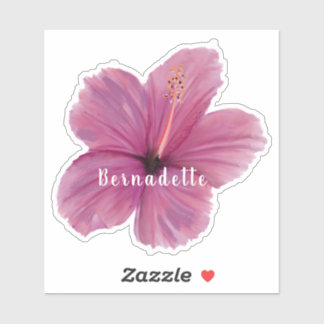 Pink Hibiscus flower name sticker Klistermärken
