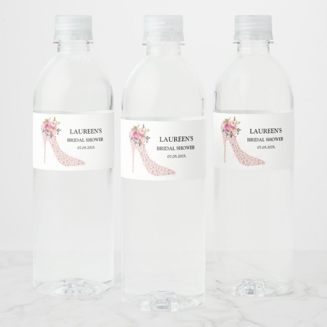 Pink High Heels Bridal Shower Vattenflaska Etikett (Flaskor)