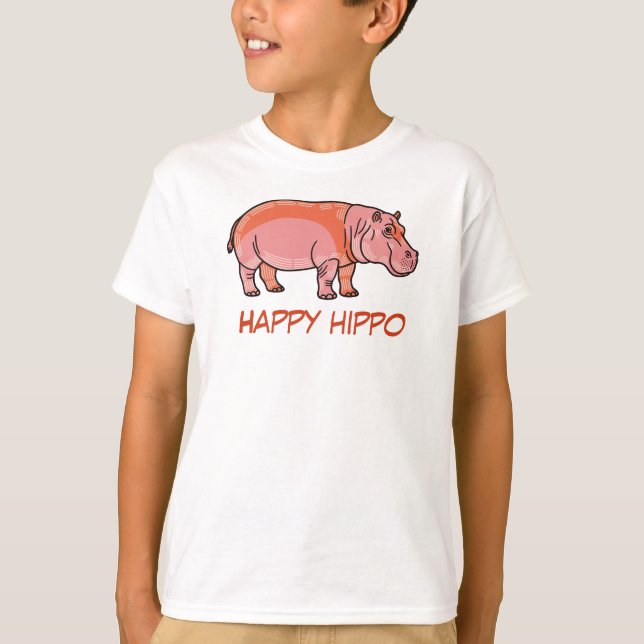 Pink Hippo Kids T-Shirt – Cute and Playful Animal  (Framsida)