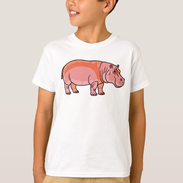 Pink Hippo Kids T-Shirt – Cute and Playful Animal  (Framsida)