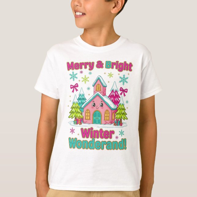 "Pink Holiday Village Magic" T Shirt (Framsida)