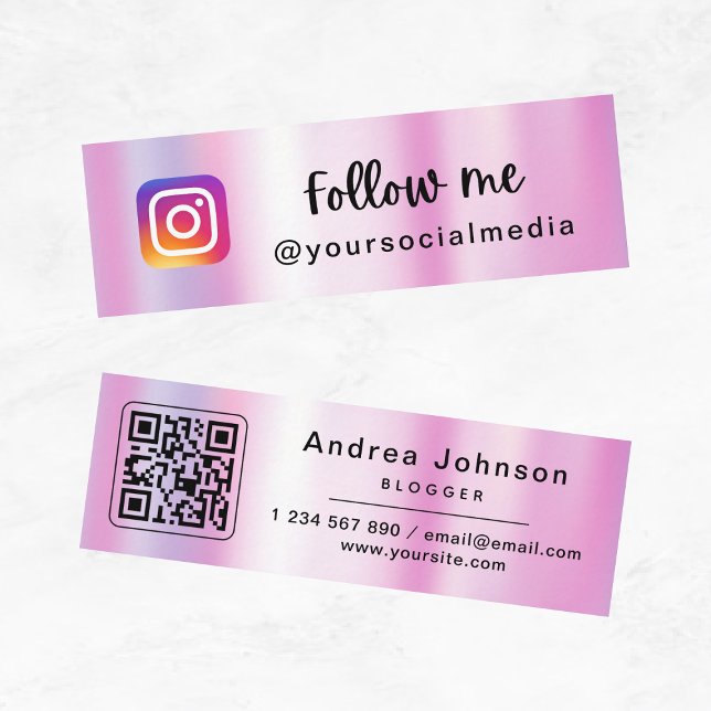 Pink Holographic Follow Me Mini Card Mini Visitkort (Skapare uppladdad)