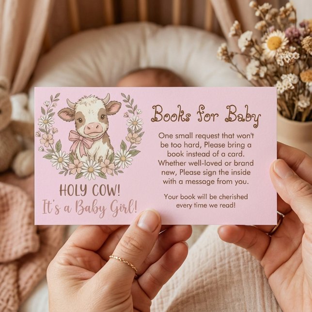 Pink Holy Cow Books for Baby Shower Tilläggskort (Skapare uppladdad)
