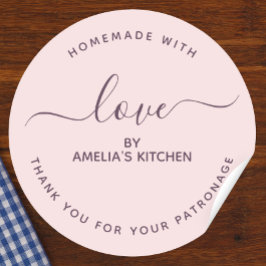 Pink Homemade with love thank you Sticker Runt Klistermärke
