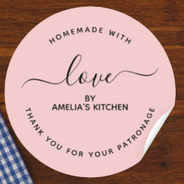 Pink Homemade with love thank you Sticker Runt Klistermärke
