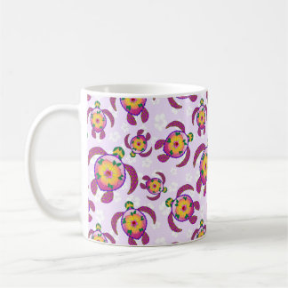 Pink Honu Turtles Hibiscus Flowers Kaffemugg